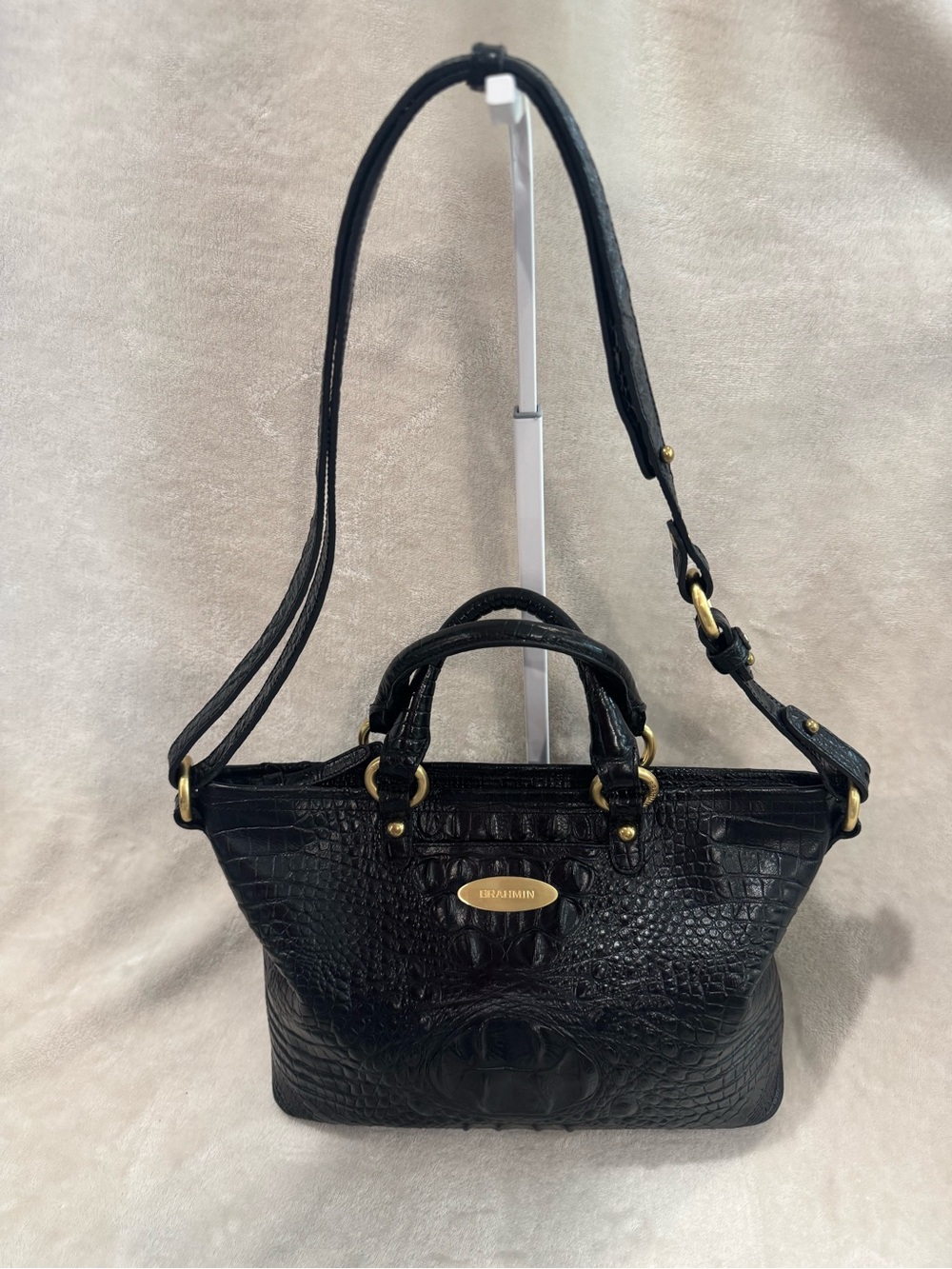 Brahmin Convertible Crossbody Satchel with Croc-Embossed Leather